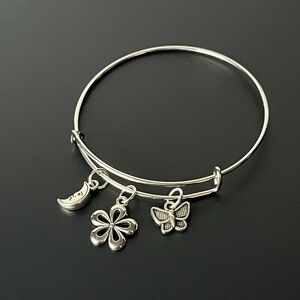 Silver Charm Bracelet with Moon, Flower, and Butterfly